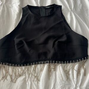 ✨ SHEIN Black Beaded Fringe Crop Top small size 4